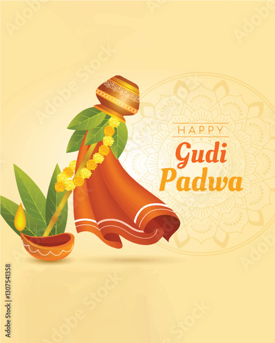 Happy Gudi Padwa Festival, festival for traditional New Year for Marathi and Konkani Hindus celebrated in Maharashtra