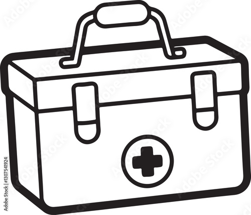 health checkup kit line art, black outline, vector and illustration, coloring book page line art drawing