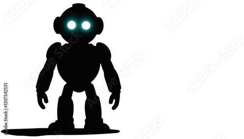 Silhouette of a robot with glowing eyes against a white background