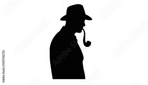 Silhouette of a man smoking a pipe against a white background