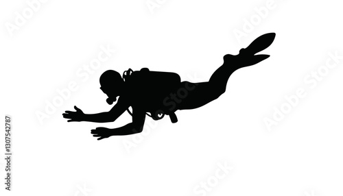 Diver in action swimming underwater silhouette