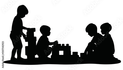 Children playing with blocks in silhouette