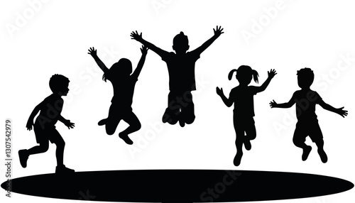 Silhouette of children jumping with joy