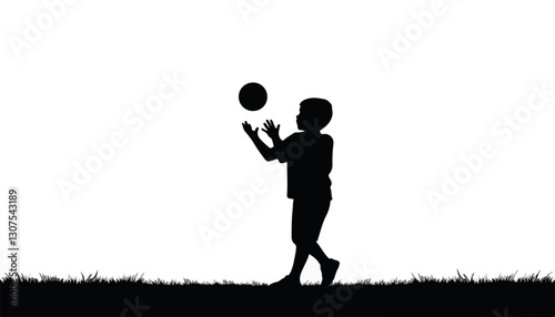 Silhouette of boy catching ball against white background