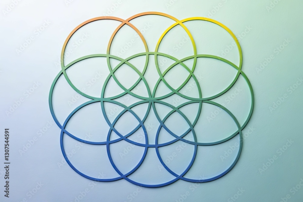 A series of interconnected circles representing socially responsible investing, in a gradient of calming colors, enhancing harmony. A series of interconnected circles representing socially responsible investing, in a gradient of calming colors, enhancing harmony.