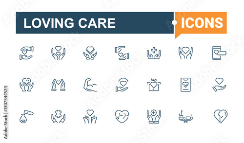 Loving Care linear icon. Icons app, human, love, care, element, aid, hope, health, website. Perfect for logos and infographic. Editable stroke. Vector collection.