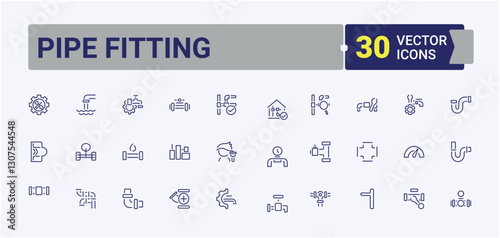 Plumbing linear icon. It contains symbols to engineer, construction, equipment, leak, pipe fitting, bathroom. Line with editable stroke. Editable vector icon.
