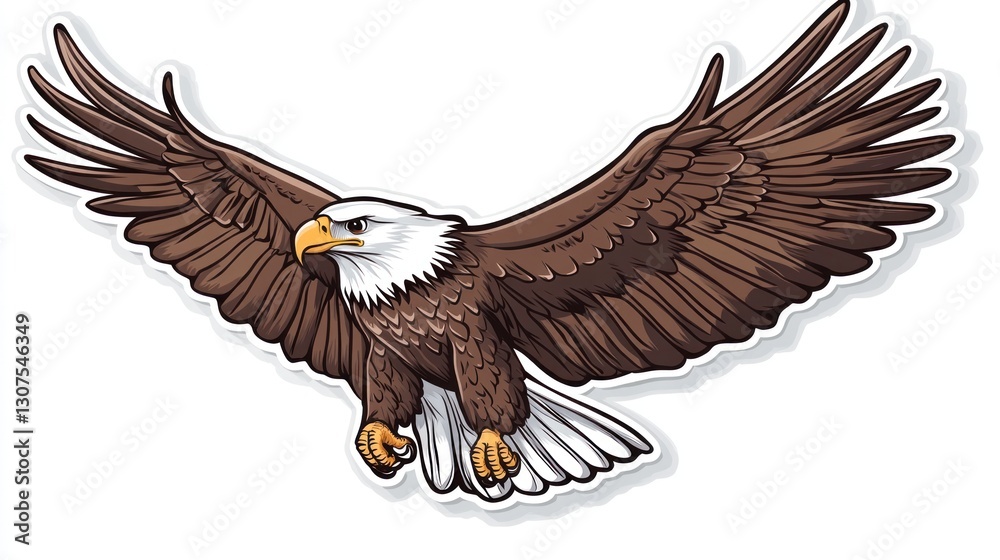 Obraz premium Bald eagle in flight, artistic illustration, white background. Possible use educational materials, posters, or merchandise