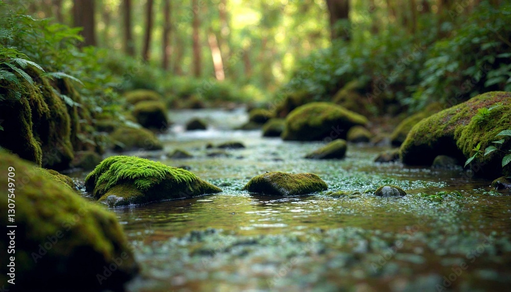 Fototapeta premium Tranquil Stream in Lush Forest