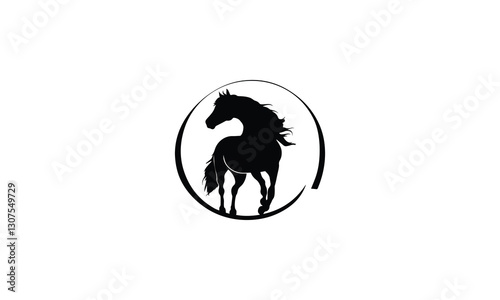 A black silhouette of a horse with long hair