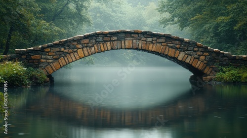 A scenic river with a stone bridge arching over calm waters.