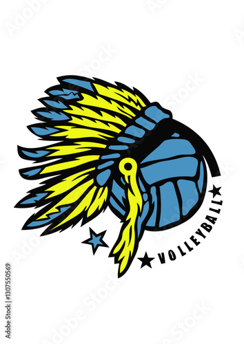 volleyball coiffure indien chef logo club indienne