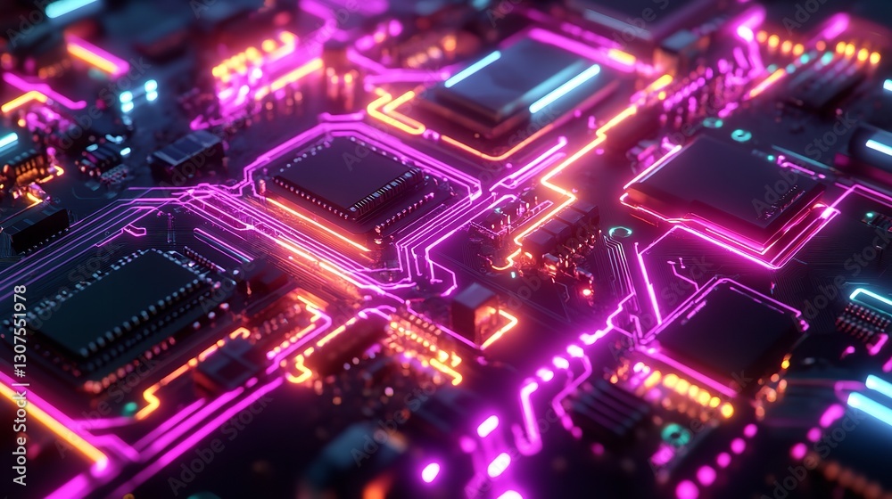 Abstract Neon Circuit Board Technology Background Pink Orange Glow data light lines cyber future Abstract Neon Circuit Board Technology Background Pink Orange Glow data light lines cyber future