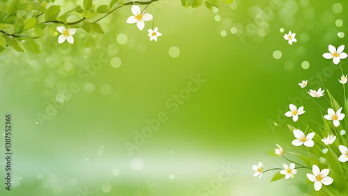White delicate blossoms blooming against lush green backdrop, soft bokeh highlighting natural spring freshness and floral beauty