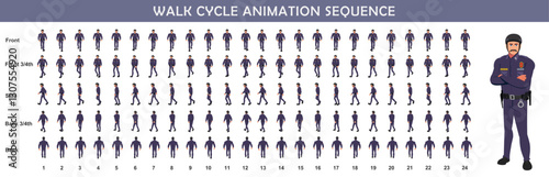 Police walk cycle animation sequence, Frame by frame animation of police officer walk.