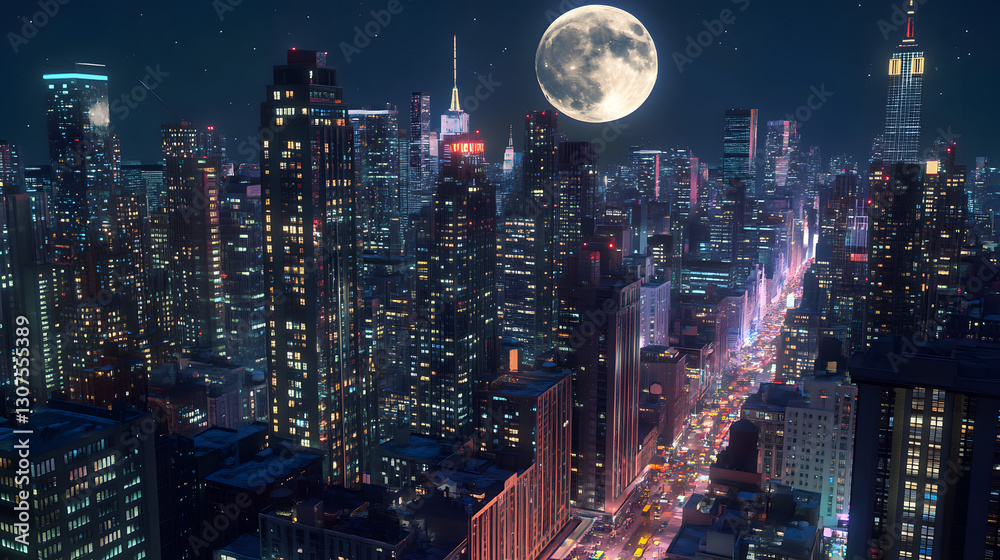 custom made wallpaper toronto digitalA vibrant painting of the bustling cityscape at night

