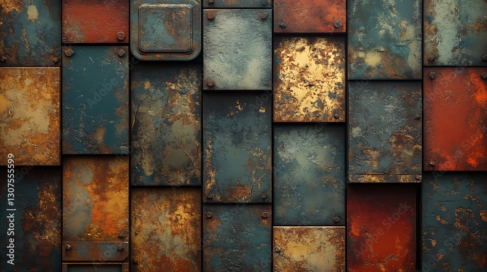 Rustic Metal Texture Warmly Patinaed Rectangular Panels. AI Generated Rustic Metal Texture Warmly Patinaed Rectangular Panels. AI Generated