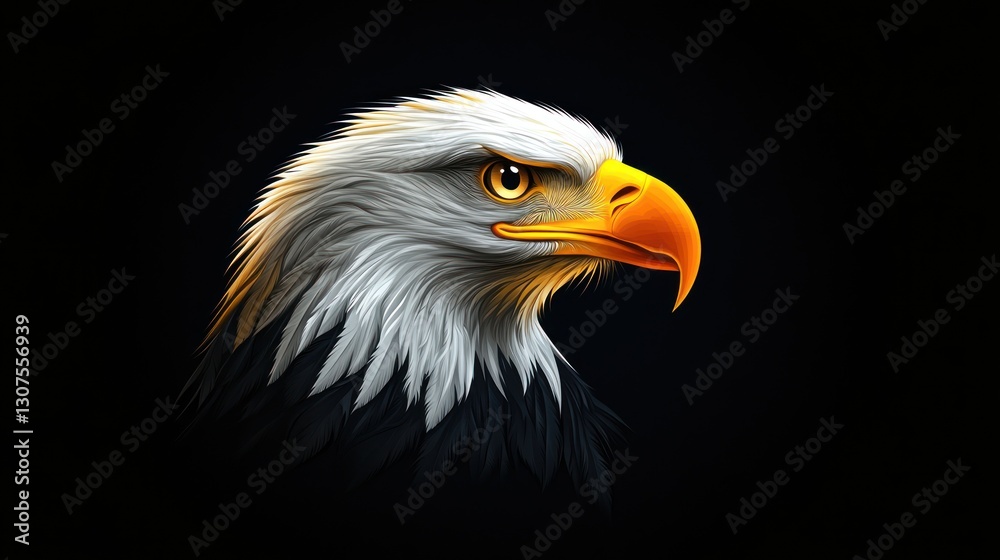 Eagle portrait looking right on a black background. Majestic, proud bird of prey artwork Eagle portrait looking right on a black background. Majestic, proud bird of prey artwork