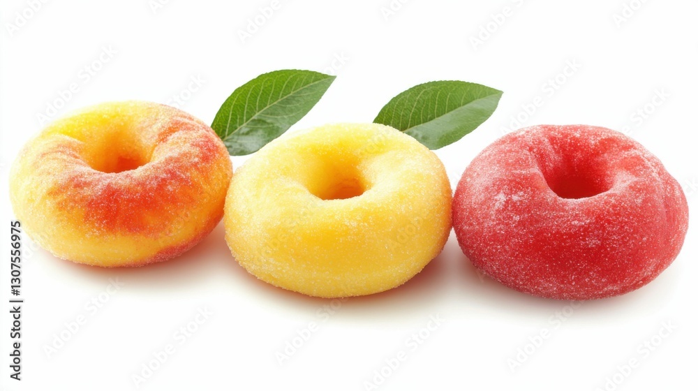 Donut Peach. Three Chinese Flat Donut Peaches with Leaf - Red and Yellow Figs Donut Peach. Three Chinese Flat Donut Peaches with Leaf - Red and Yellow Figs