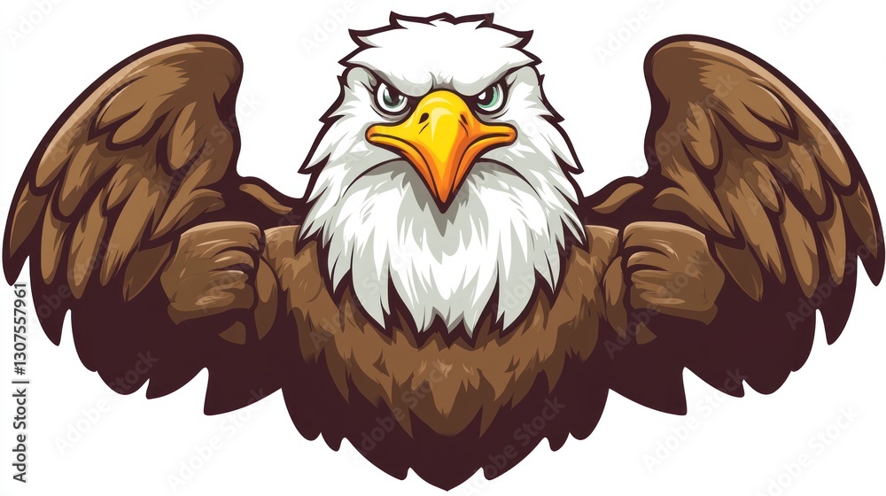 Obraz premium Cartoon eagle in aggressive pose, digital art, graphic design, possible use for logo or print