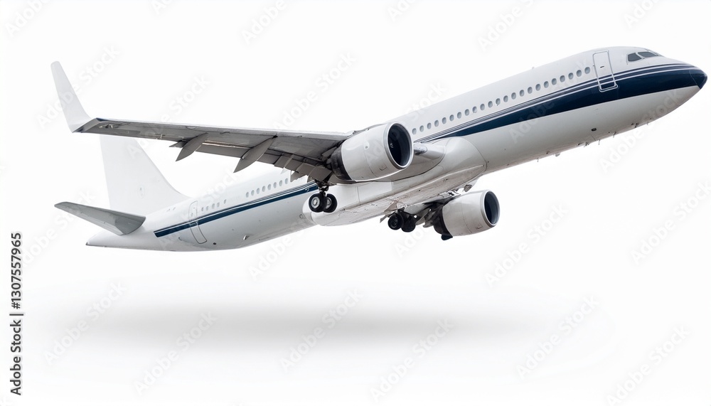 Ascending Aircraft: Completely Isolated on White Background