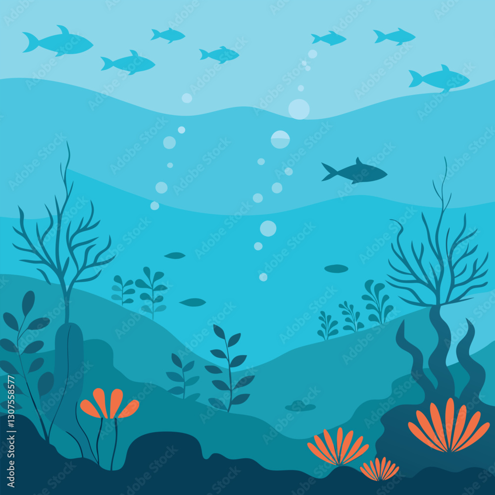 Obraz premium Peaceful Underwater Background with Fish and Sea Plants 