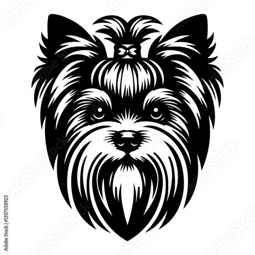 Yorkshire Terrier's head is a black and white simple logo. EPS vector graphics.