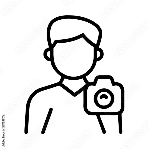 Photographer with camera icon in line art style