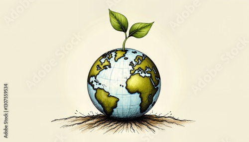 Obraz na płótnie Illustration of Earth with sprouting plant, eco-friendly theme, colorful design w salonie