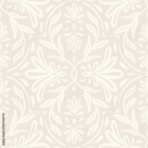 seamless vector pattern white on beige elegant floral damask for textile fabric wallpaper scrapbook