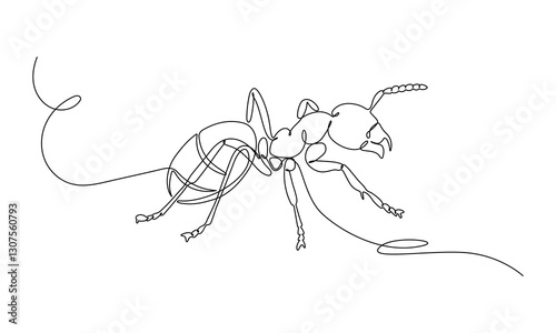 Continuous line drawing of ant. One line art of ant. Simple linear style. single line vector illustration.editable stroke.isolated white background