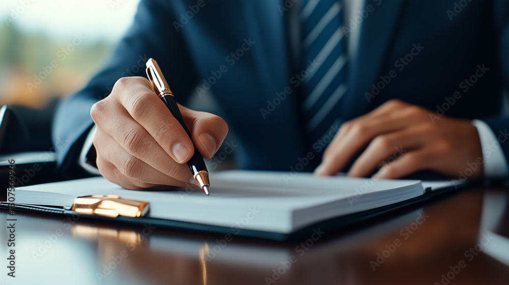 businessman in suit writing in notebook with pen, showcasing professionalism and focus. setting reflects corporate environment businessman in suit writing in notebook with pen, showcasing professionalism and focus. setting reflects corporate environment