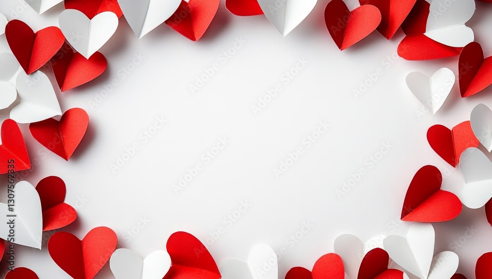 Red and White Paper Hearts Border on White Background (5) Red and White Paper Hearts Border on White Background (5)