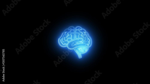 Wallpaper Mural Brain concept neon lines. Brain icon animation made of neon. 4k Torontodigital.ca