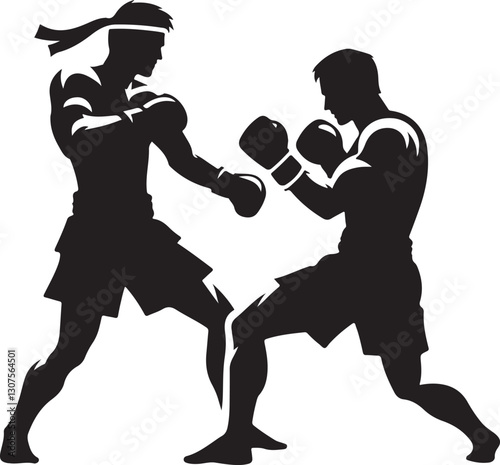 Silhouettes of fights with martial arts fists