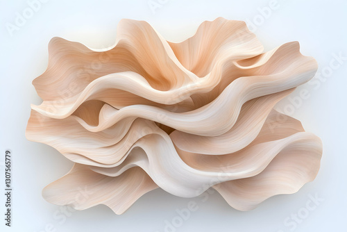 Abstract swirling wooden sculpture, studio shot on white backdrop, ideal for interior design, decoration, or artistic display