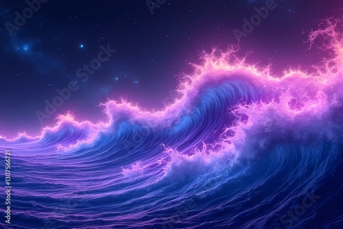Abstract waves of glowing cosmic energy in vibrant neon colors, swirling in a dark galaxy-like background with a futuristic feel.