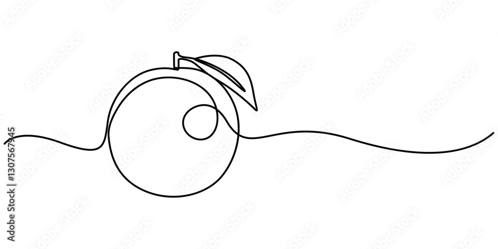 Obraz premium continuous line of orange fruit. simple one line drawing of orange. minimalist orange fruit. isolated on white background, A slice of orange fruit is hand drawn in one line art modern illustration.
