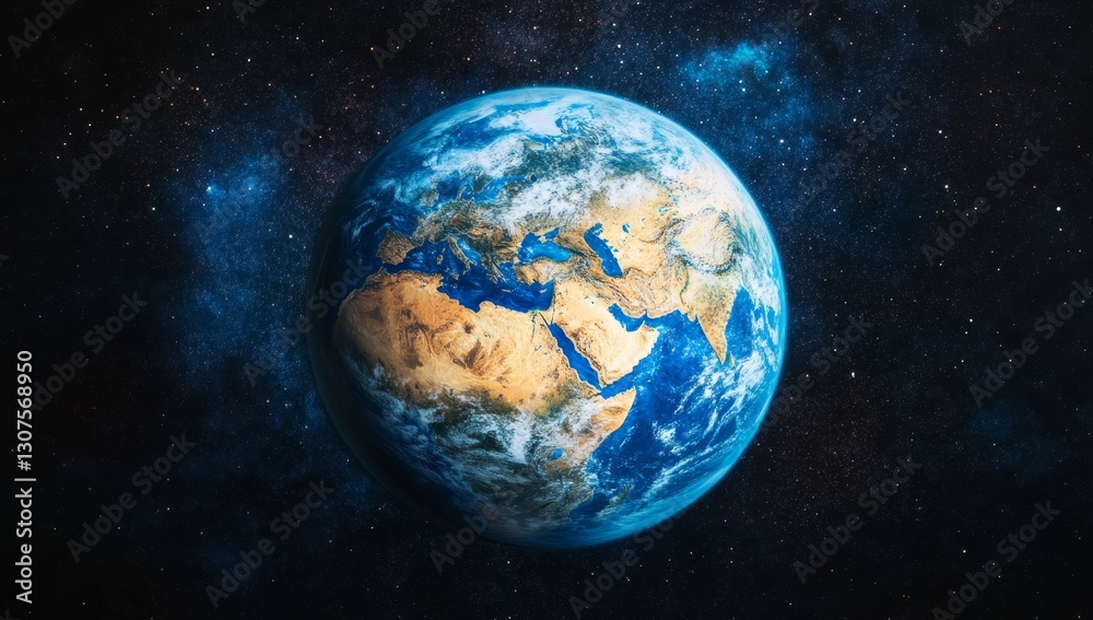 Fototapeta premium Earth from space, Middle East region, starry night sky