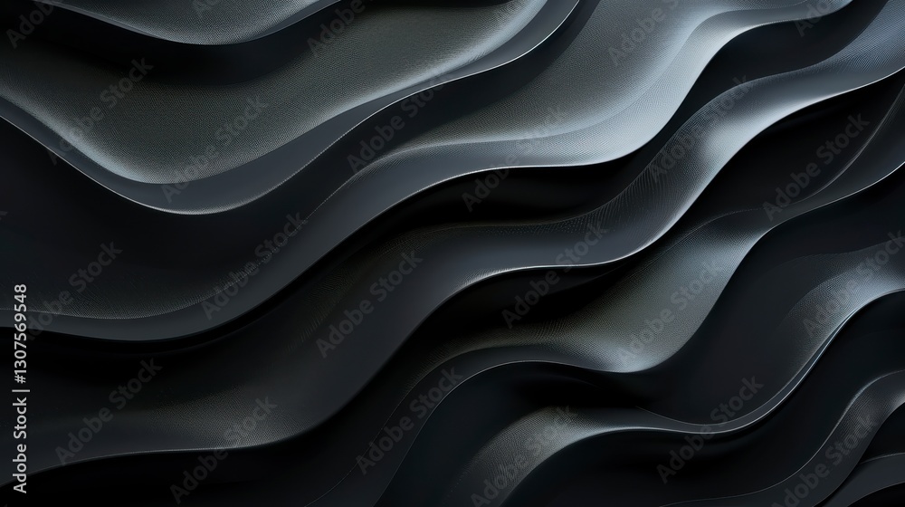 Fototapeta premium Abstract Dark Gray and Black Wavy Layers Background with Glittering Particles