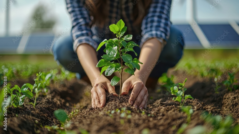 Fototapeta premium Planting hope nurturing sustainability in a green future