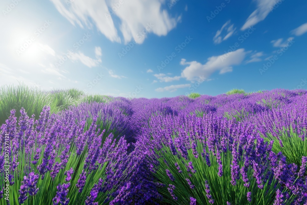 Fototapeta premium Vibrant lavender fields flourishing under a clear blue sky during midday