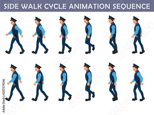 Police walk cycle animation sequence, Frame by frame animation of police officer walk.