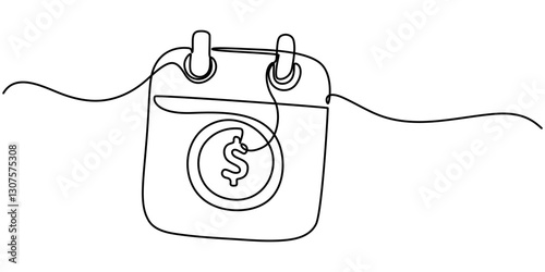 Calendar continuous line drawn. Time planer linear symbol. Reminder empty template. Vector illustration isolated on white, Continuous single line  sketch drawing of standing calendar table business. 