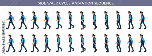Police walk cycle animation sequence, Frame by frame animation of police officer walk.