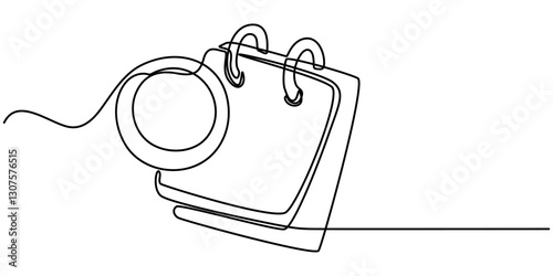 Calendar continuous line drawn. Time planer linear symbol. Reminder empty template. Vector illustration isolated on white, Continuous single line  sketch drawing of standing calendar table business. 