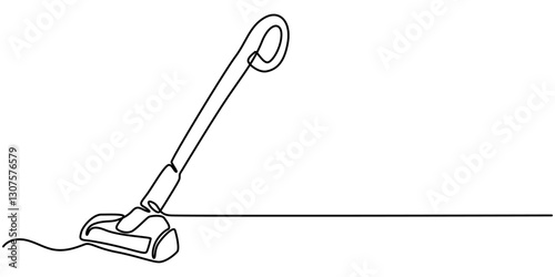 Continuous single line sketch drawing of vacuum cleaner electric household appliance one line editable stroke vector illustration, Continuous Line Drawing Of Electric Vacuum Cleaner Machine. 