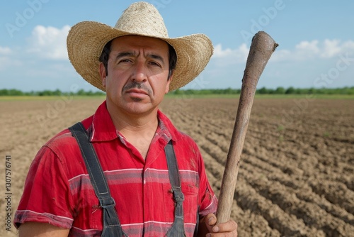A farmer spreading organic soil conditioner over a dry, cracked field to restore fertility