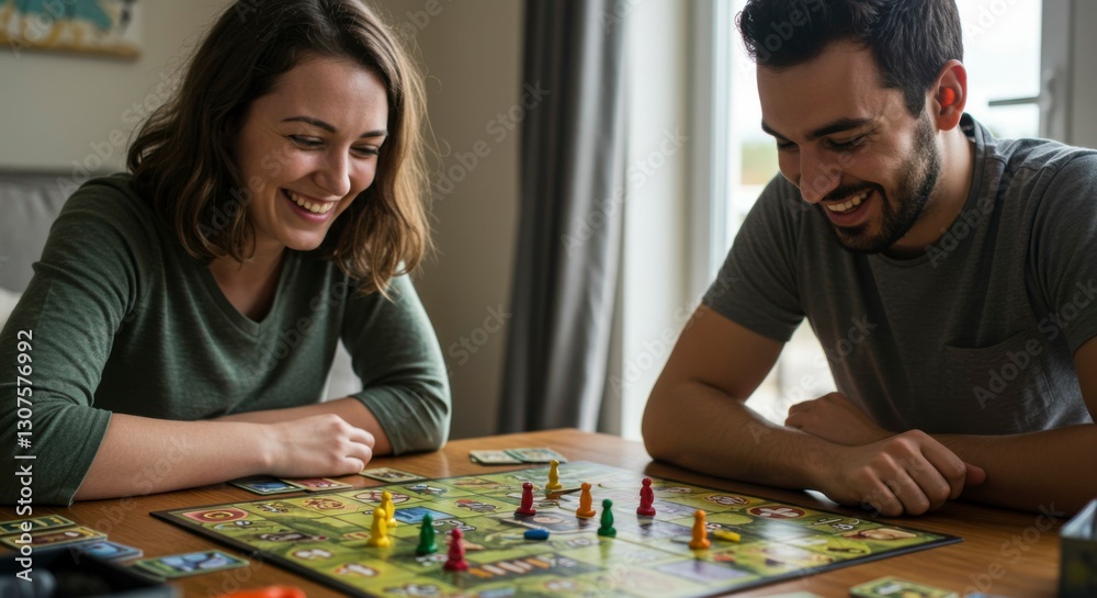 Couple playing board game, home Couple playing board game, home