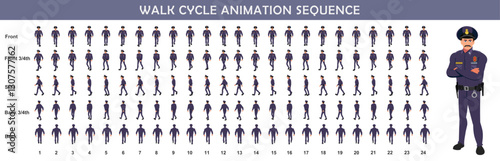 Police walk cycle animation sequence, Frame by frame animation of police officer walk.